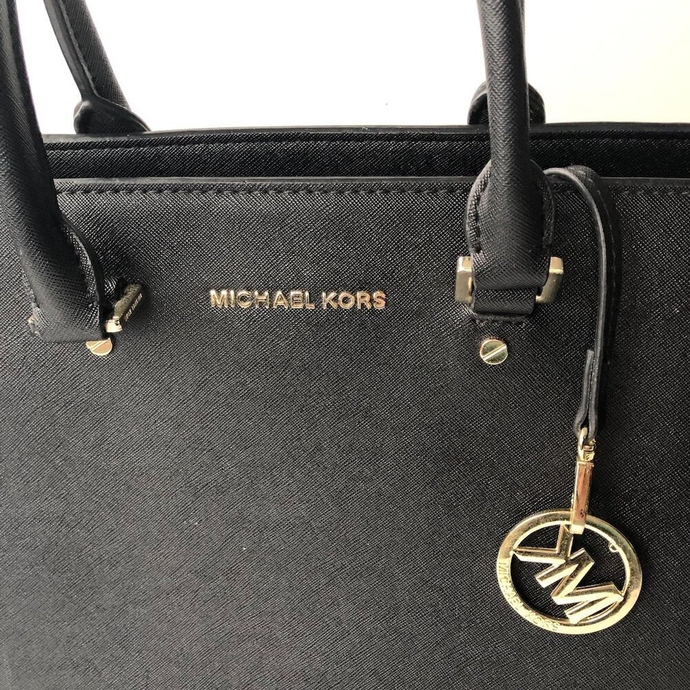 MK MICHAEL KORS  SELMA Saffiano Leather Black Gold detach strap 12.5 x 9 x 4.5" - Picture 8 of 16